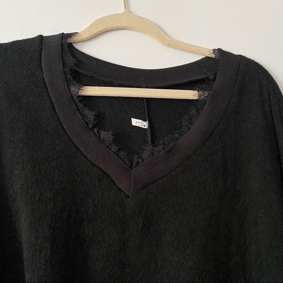 Black Off the Shoulder Lace Trim Sweater - Picture 11 of 11